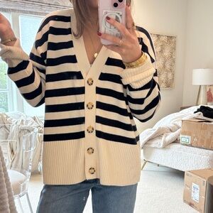 Zara Striped Navy and Cream Women's Sweater